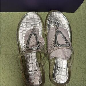 Stuart Weitzman Silver Textured Slide Sandals
